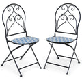 2 Pieces Patio Folding Mosaic Bistro Chairs with Blue Floral Pattern