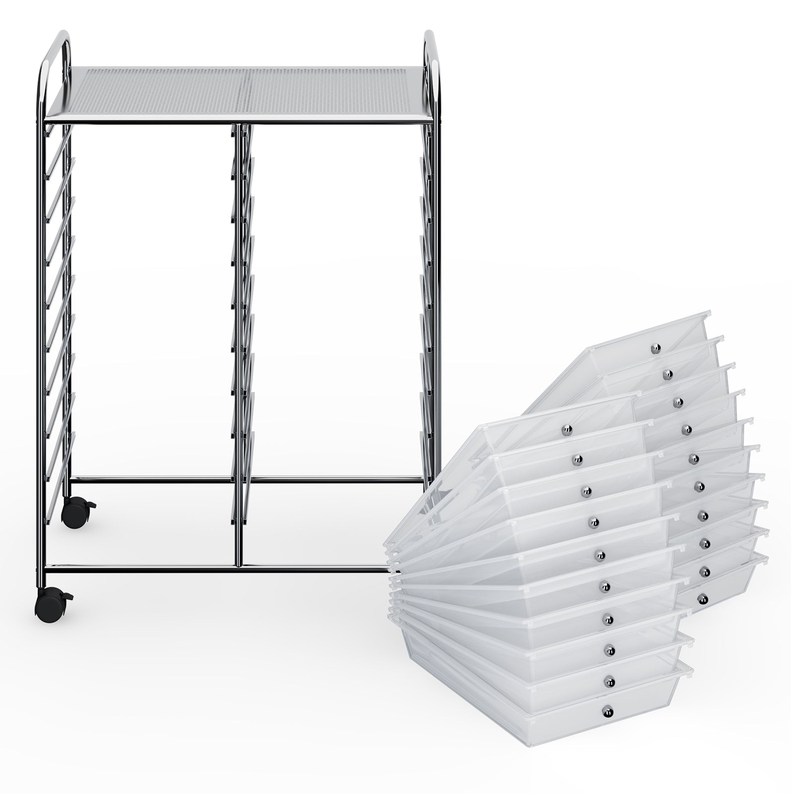 20 Drawers Storage Rolling Cart Studio Organizer-Transparent