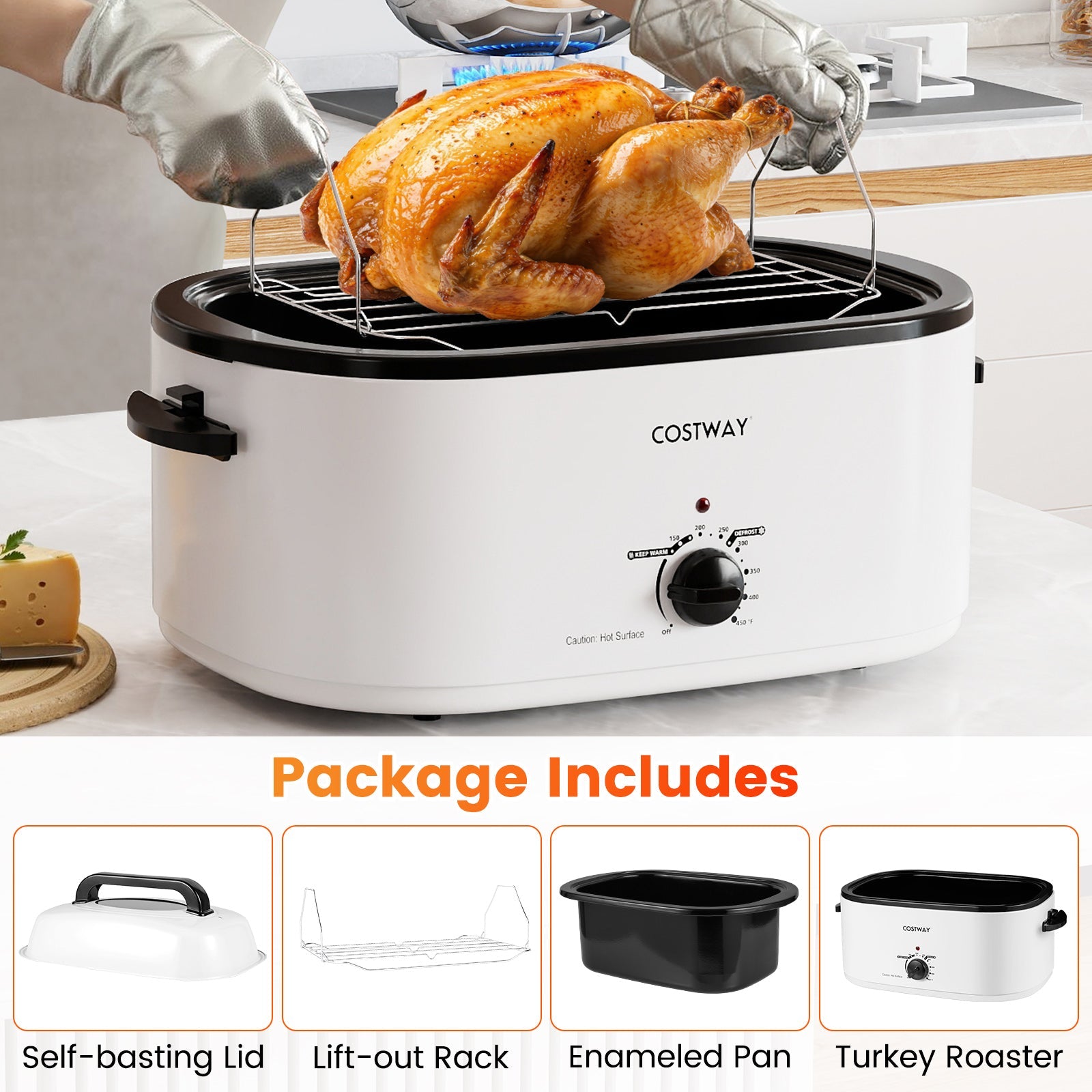 22QT Electric Roaster Oven Turkey Roaster with Visible and Self-Basting Lid