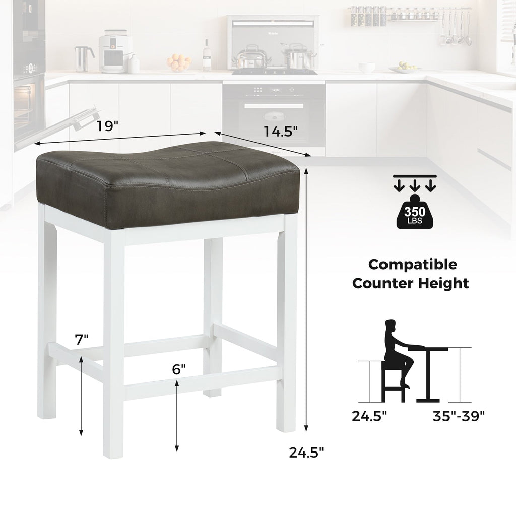 24.5 Inches Linen Fabric Saddle Stools Set of 2 with Cushioned Seat