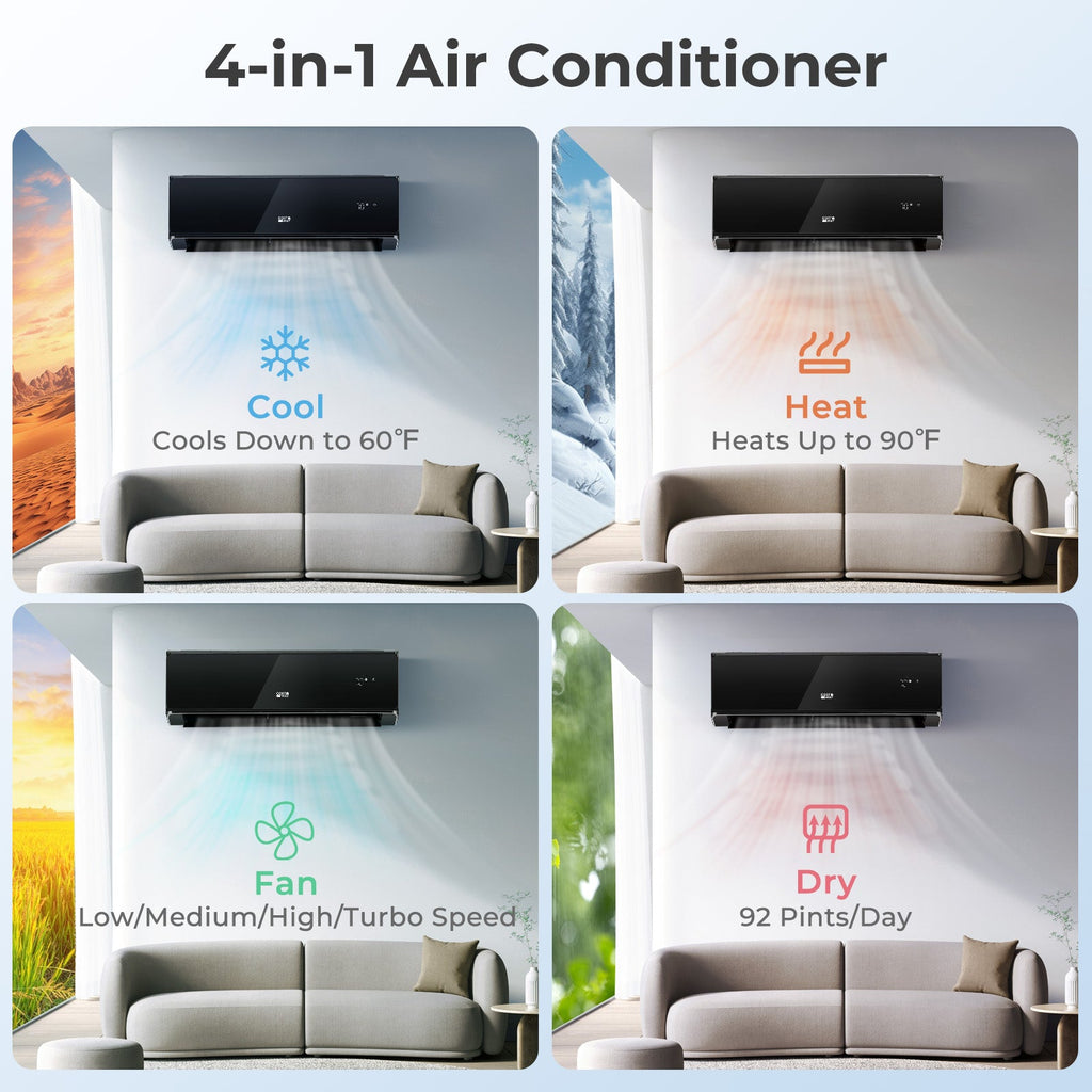 Energy Star Certified 24000 BTU 21 SEER2 208-230V Mini Split Air Conditioner and Heater Black Wifi Enabled