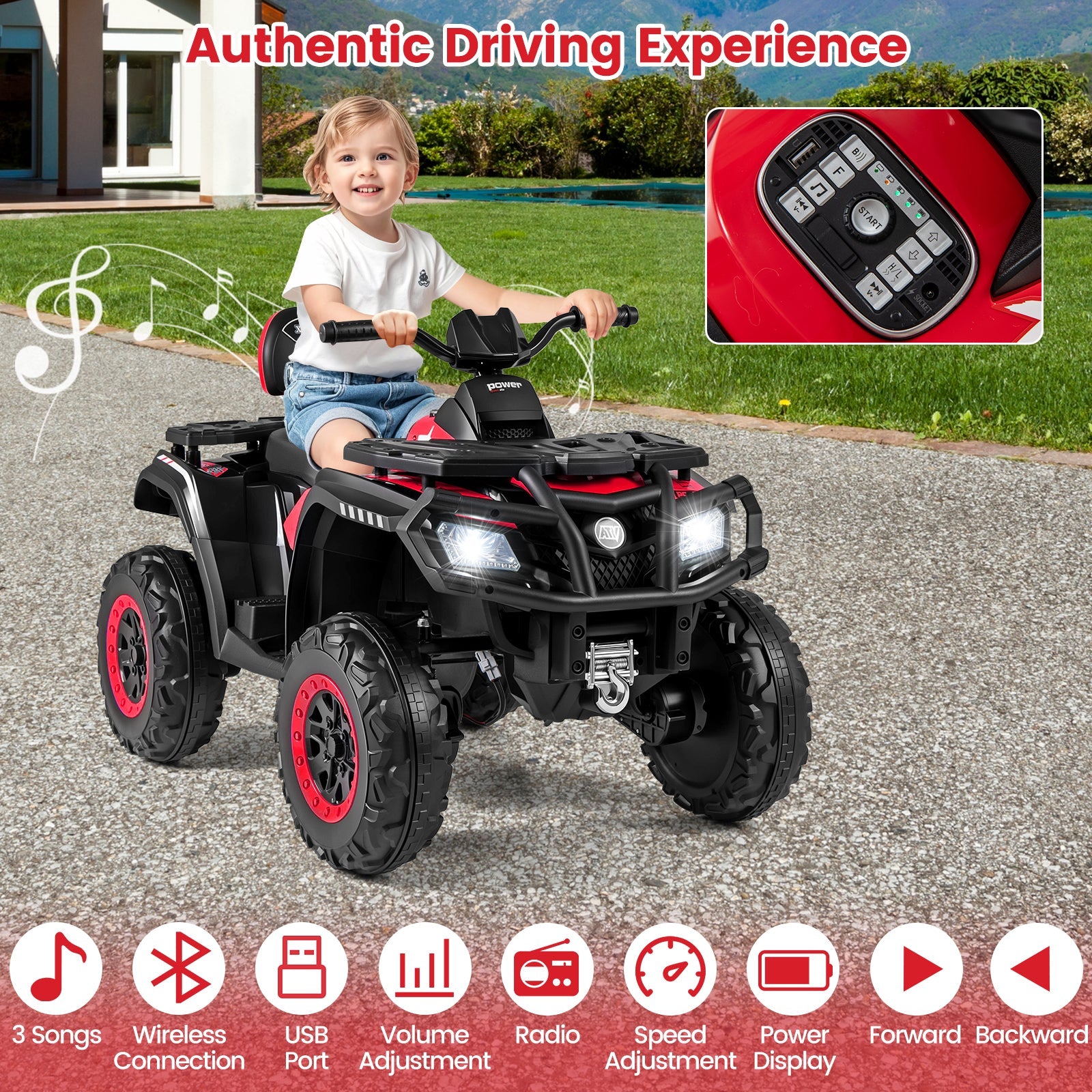 24V Kids ATV 2-Seater with 4 Motors with LED Lights and Music