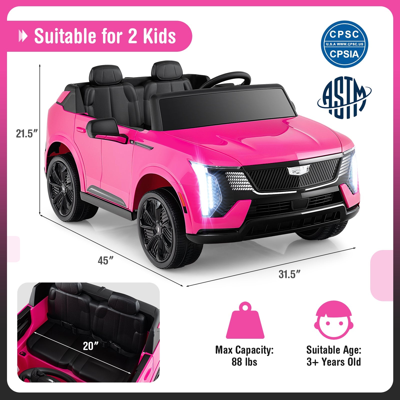 24V Ride on Truck 2-Seater Licensed Cadillac with Remote Control