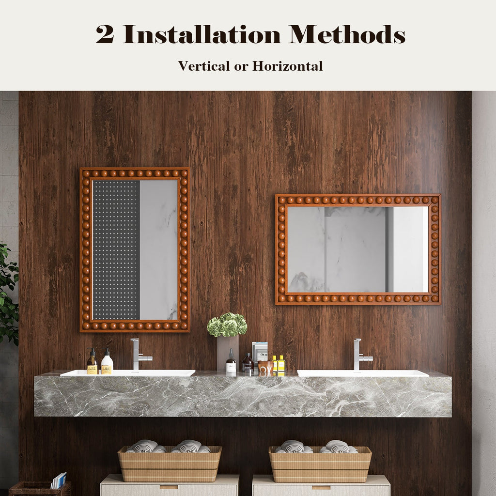 24 x 36 Inches Rustic Wall Mirror with Solid Wood Frame for Living Room Bedroom