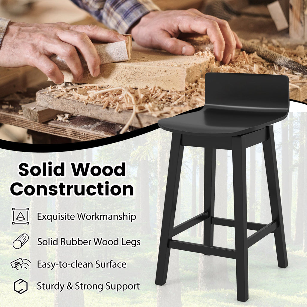 24.5 Inch Swivel Wooden Bar Stools Set of 4 with Rubber Wood Legs and Low Back