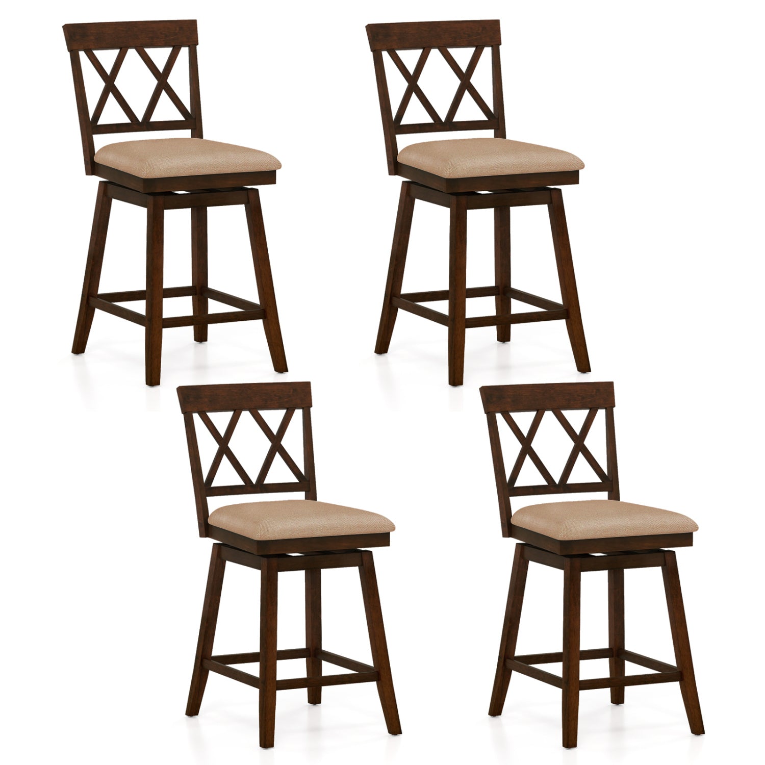 24 Inch Counter Height Barstools Set of 4 with Backrest and Upholstered Seat Cushion