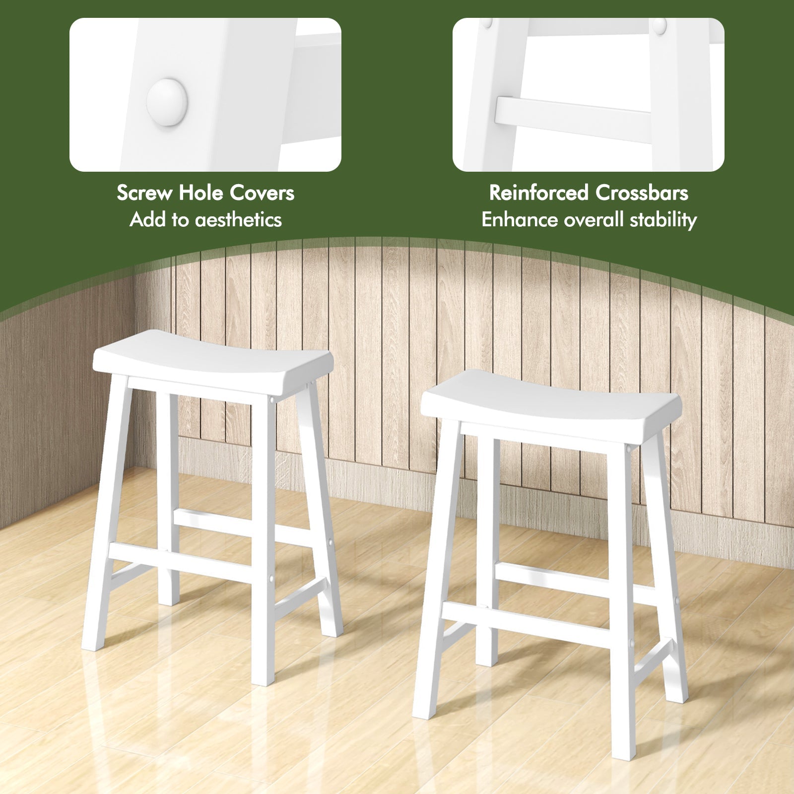 Set of 2 24 Inch Counter Height Stools with Solid Wood Legs
