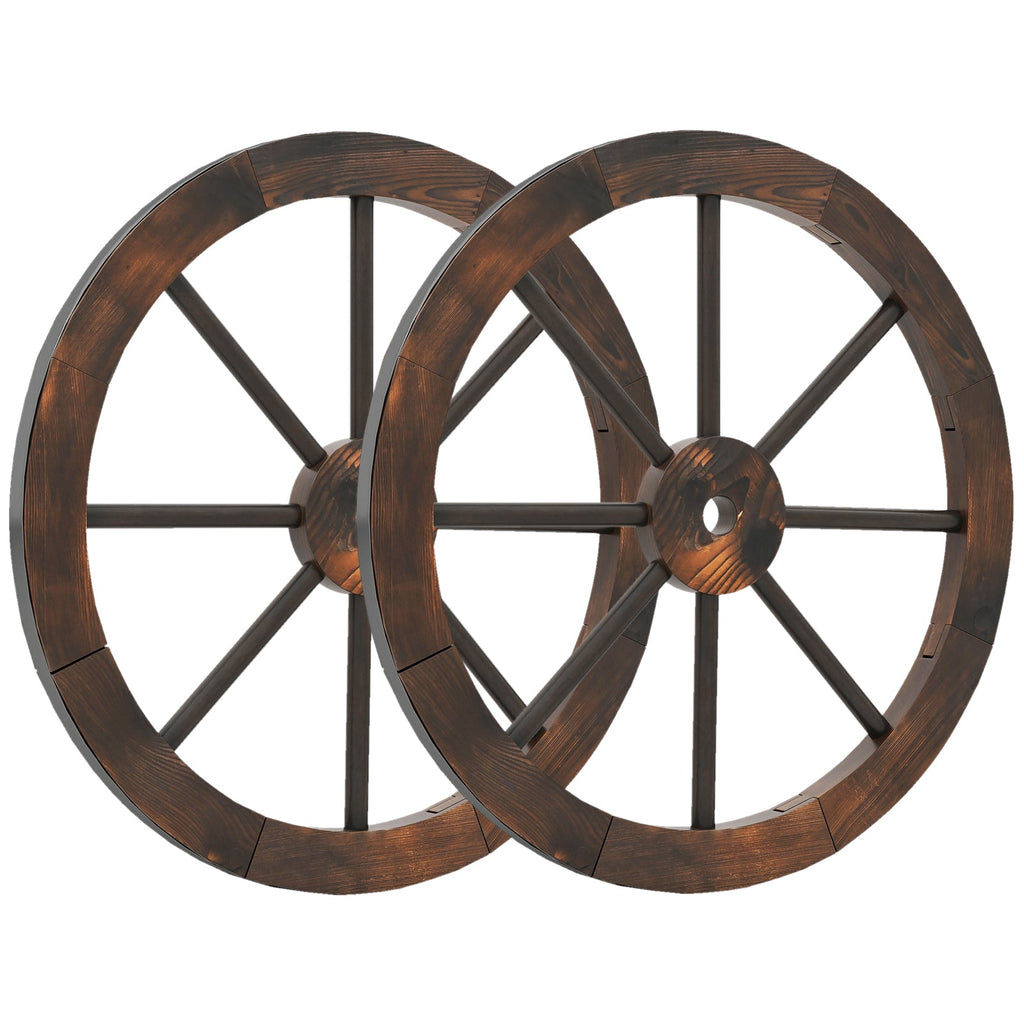24 Inch Set of 4 Decorative Wooden Wagon Wheel Carbonized Solid Fir Wood
