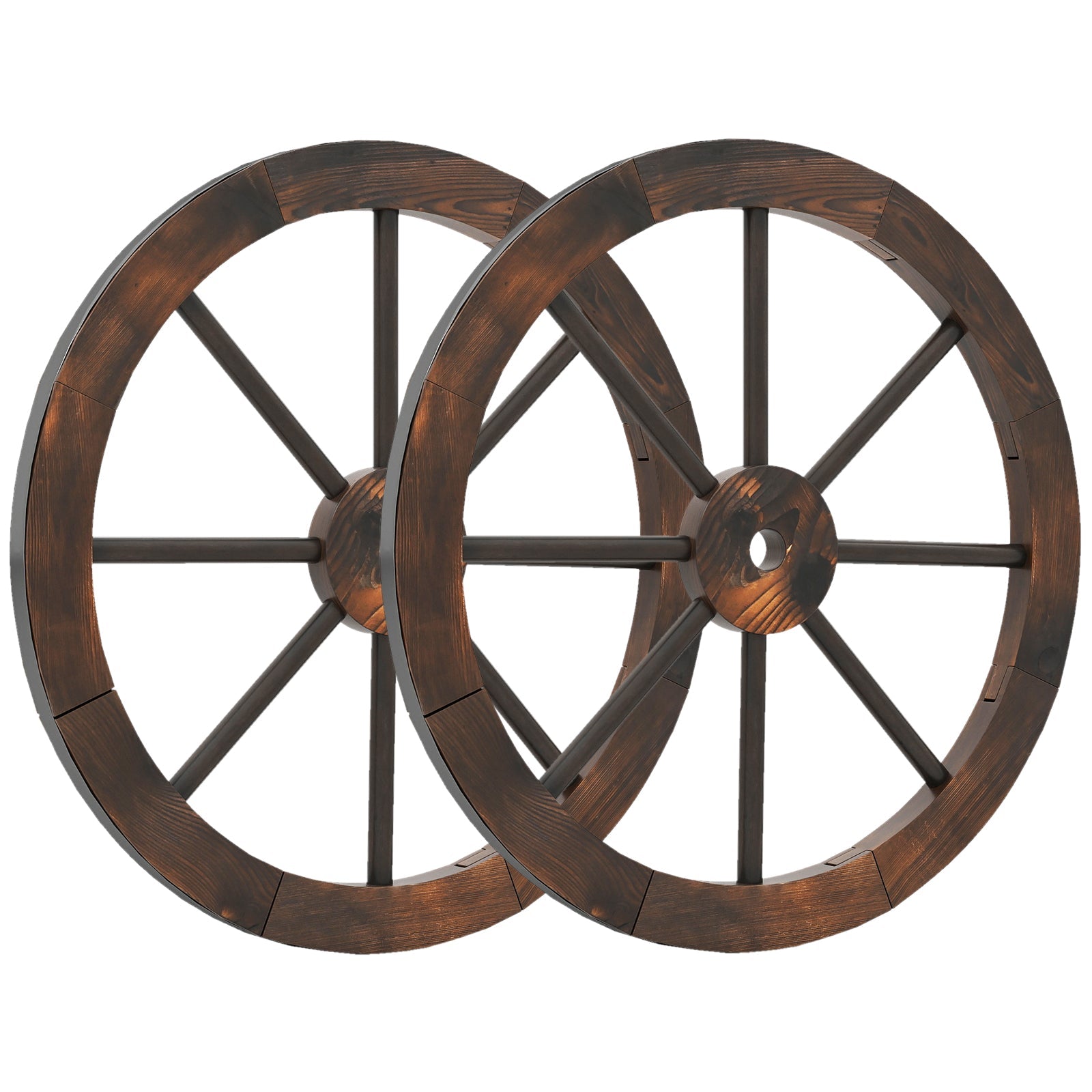 24 Inch Set of 4 Decorative Wooden Wagon Wheel Carbonized Solid Fir Wood