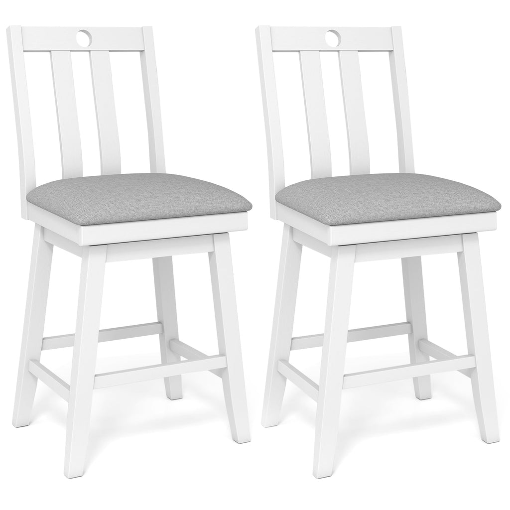 25 Inch Modern Bar Stools Set of 2 with Upholstered and 360¬∞ Rotation Seat-White