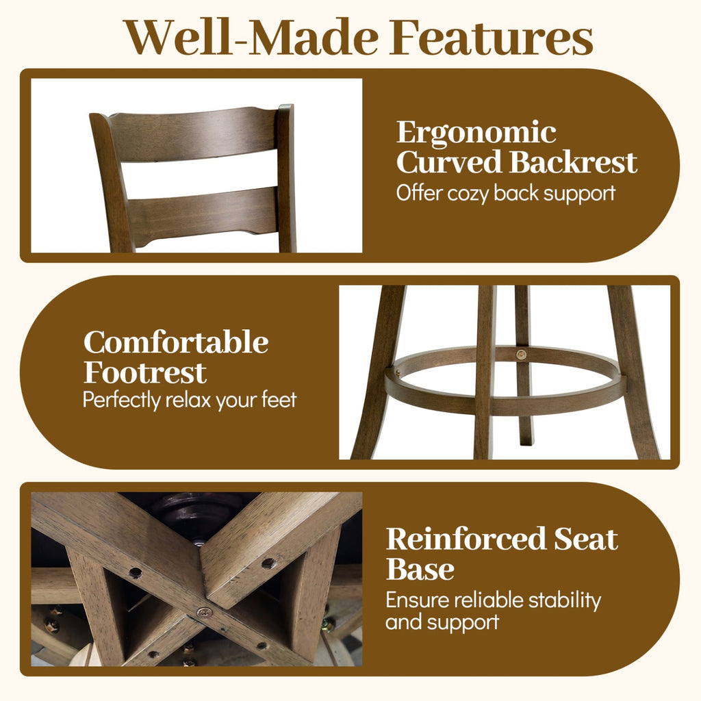 25 Inch Swivel Counter Barstools with Backrest & Upholstered Seat