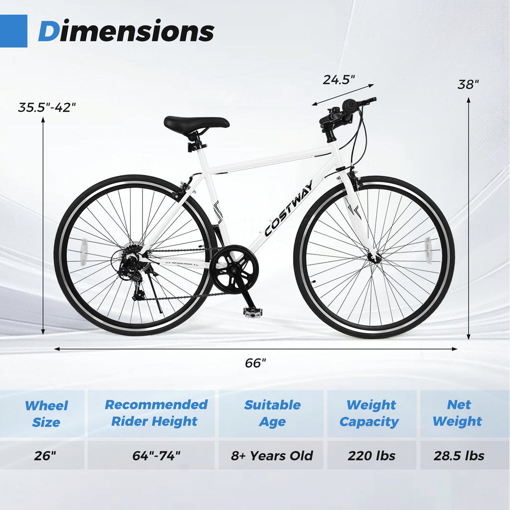 26 Inch Mountain Bike Adjustable with 6-Speed and All-terrain Rubber Wheels