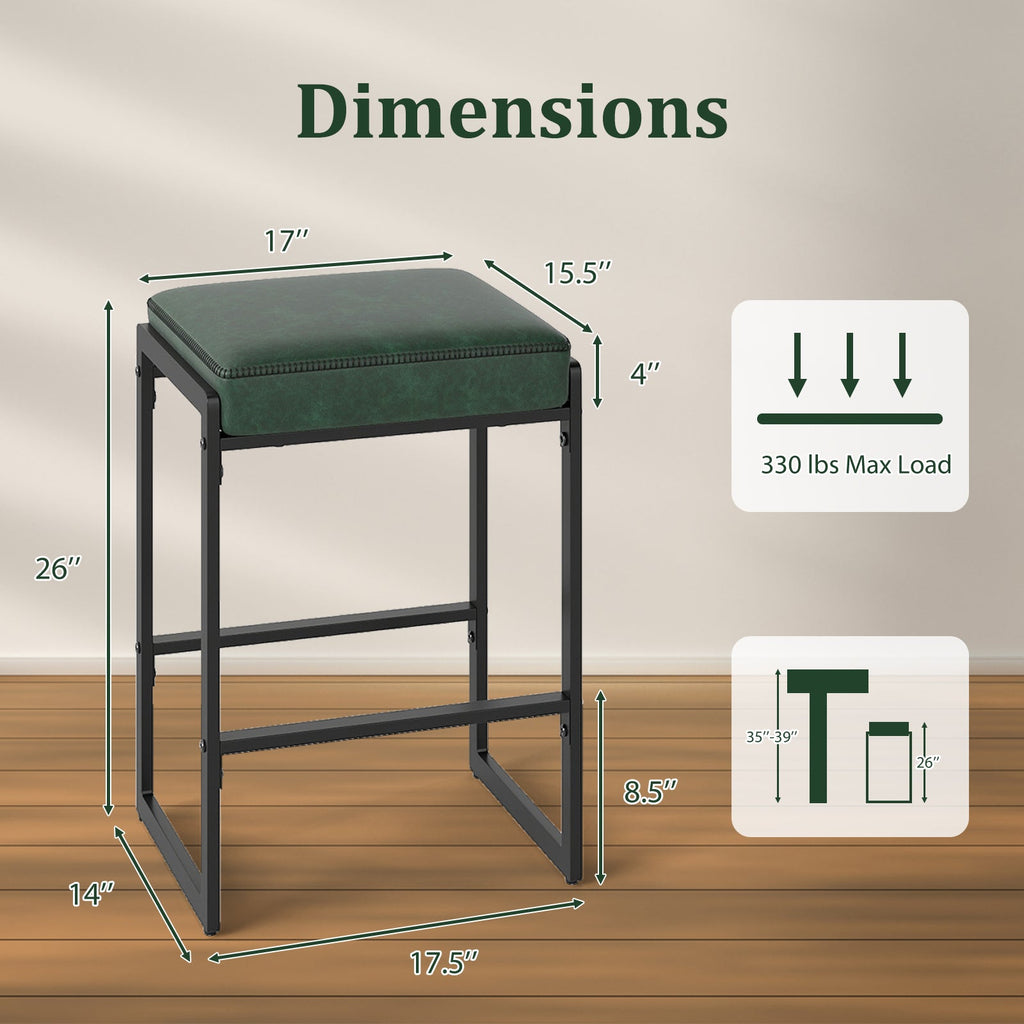 26 inch Bar Stools Set of 4 Counter Height Barstools with Faux Leather Upholstered Seat