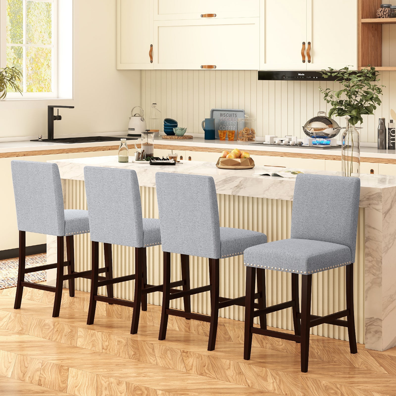 26 inch Counter Height Chairs Set of 2 with Padded Seat and Backrest-Gray
