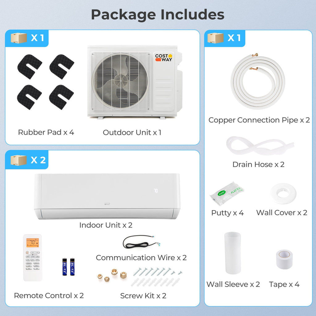 27000 BTU 2 Zone 22 SEER2 Mini Split AC with Heat Pump