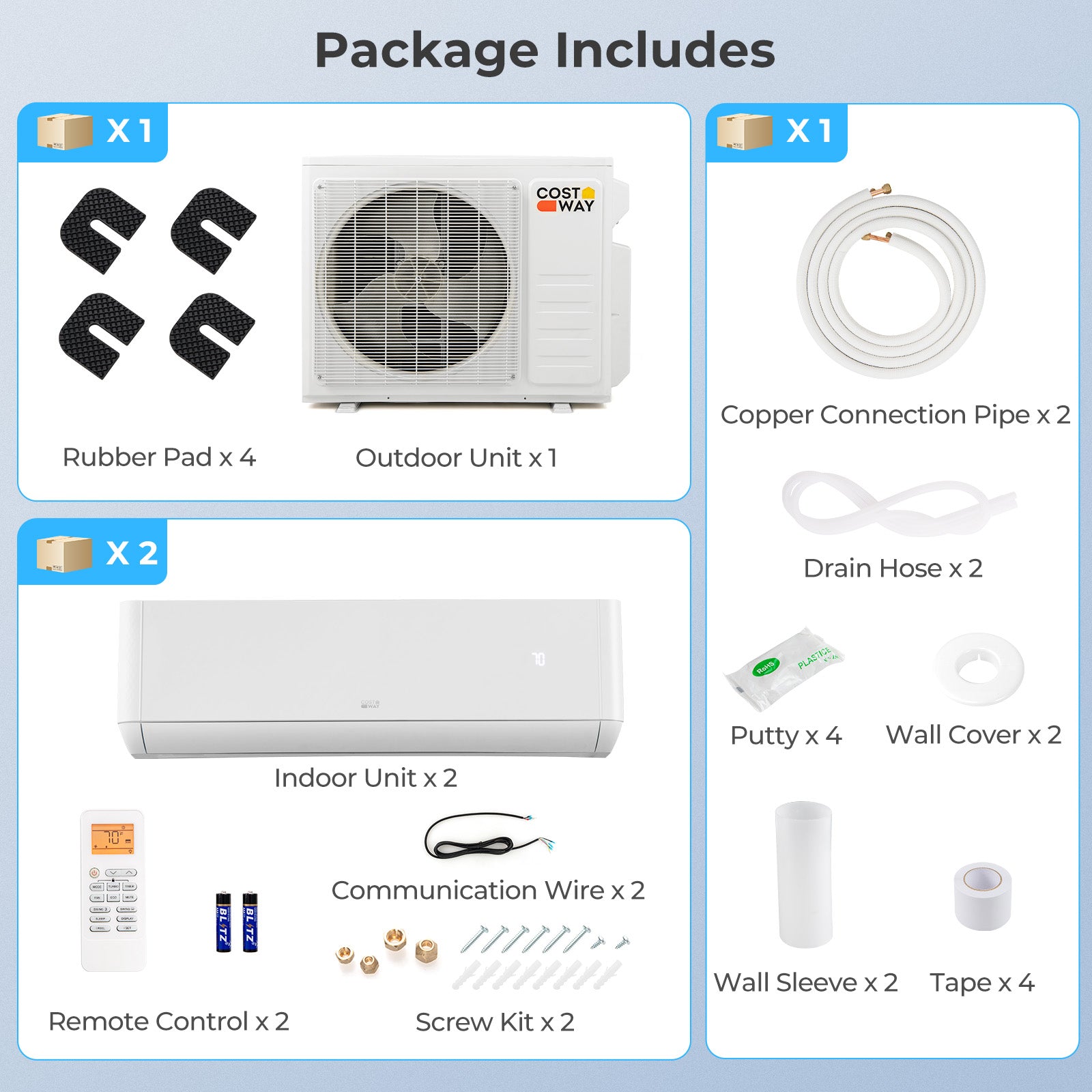 27000 BTU 2 Zone 22 SEER2 Mini Split AC with Heat Pump