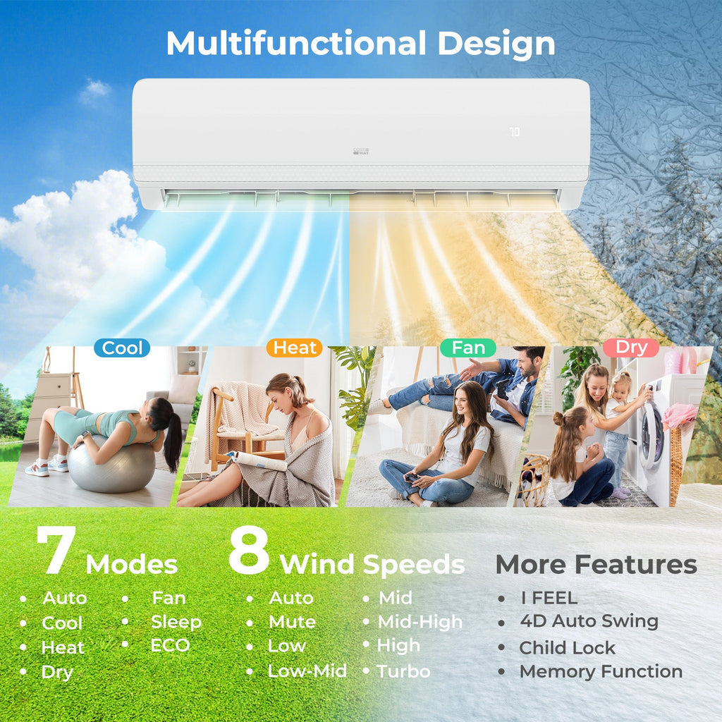 27000 BTU 2 Zone 19 SEER2 Mini Split AC with Heat Pump