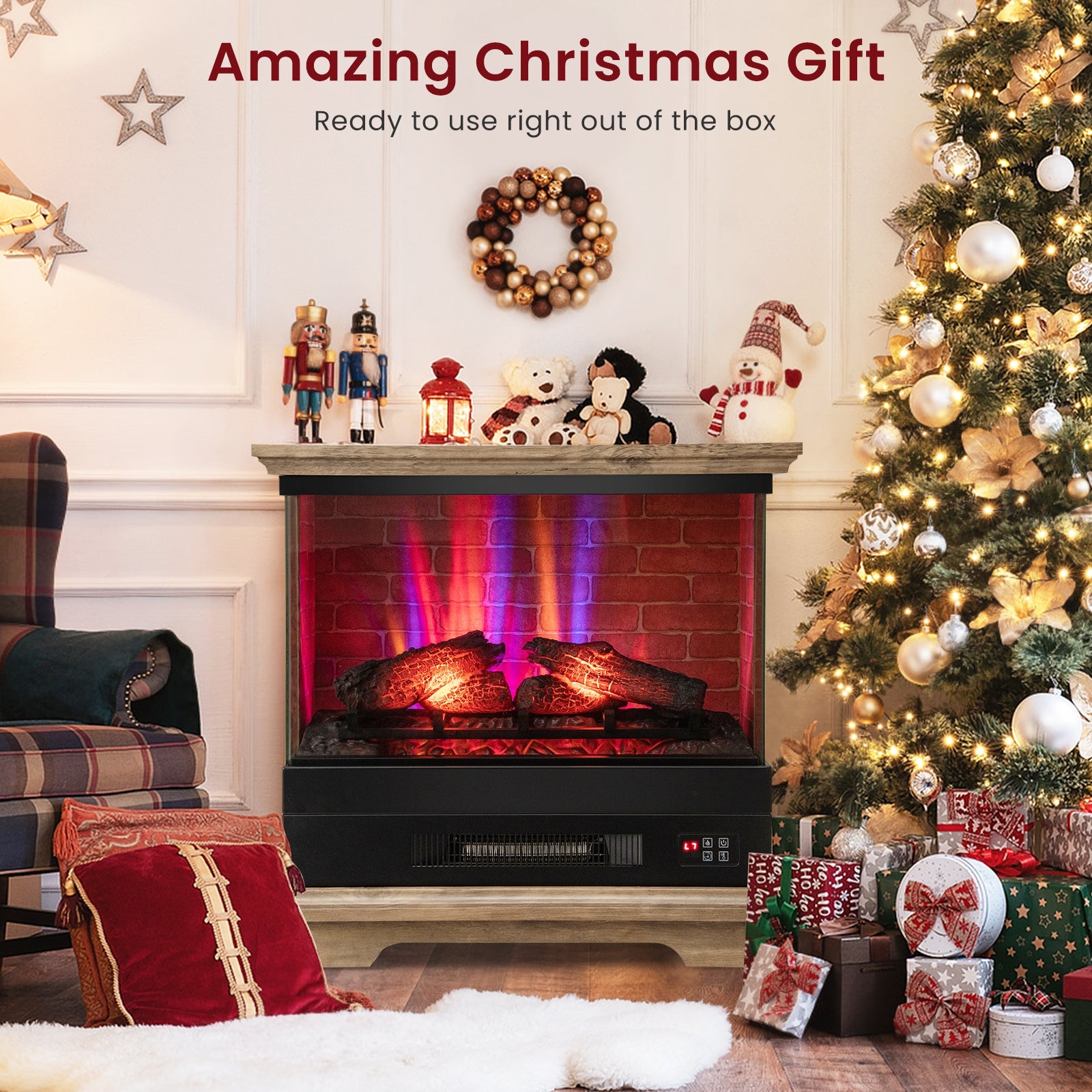 27 Inch Freestanding Fireplace with Remote Control