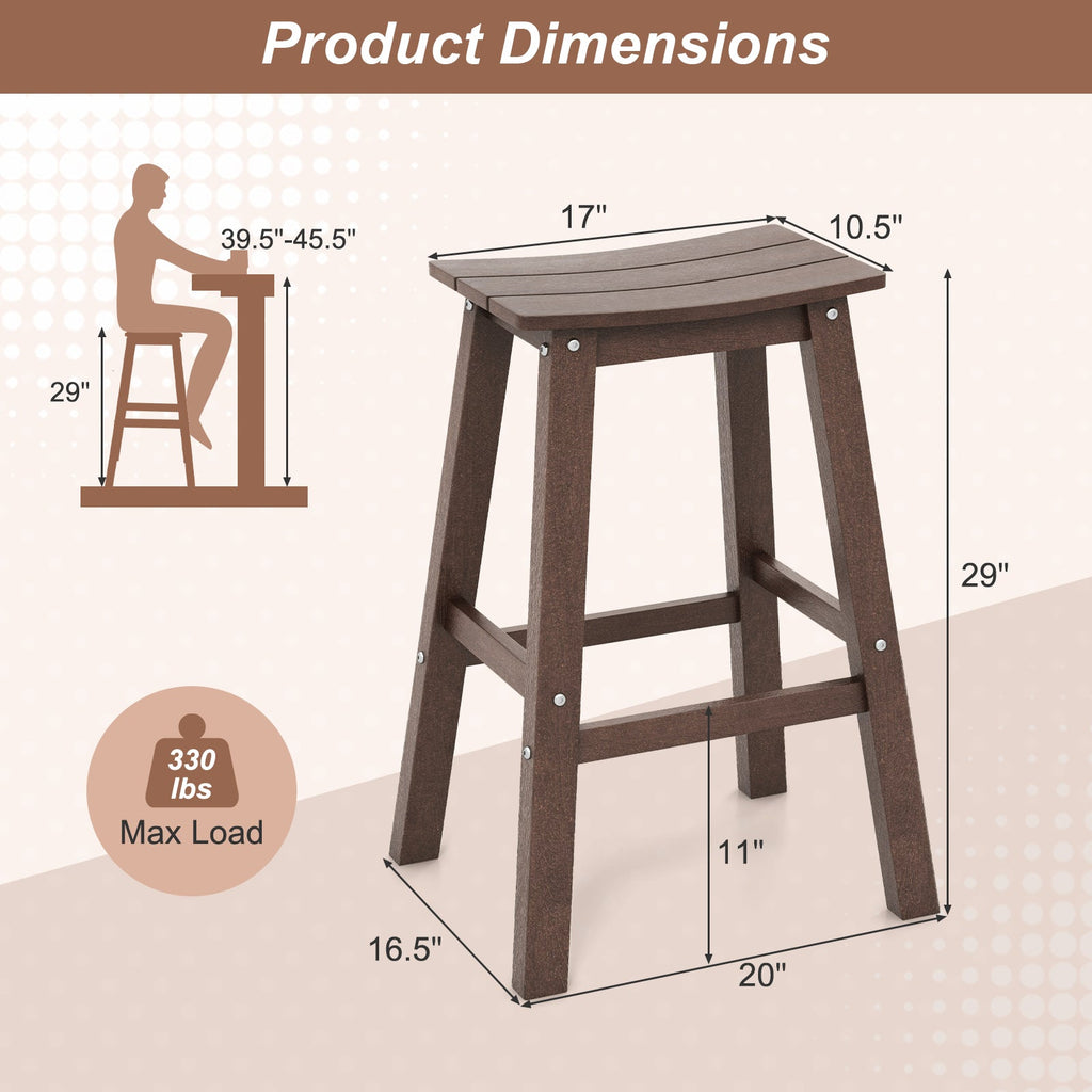 29 Inch HDPE Patio Bar Stool Set of 2 Armless Saddle Stools