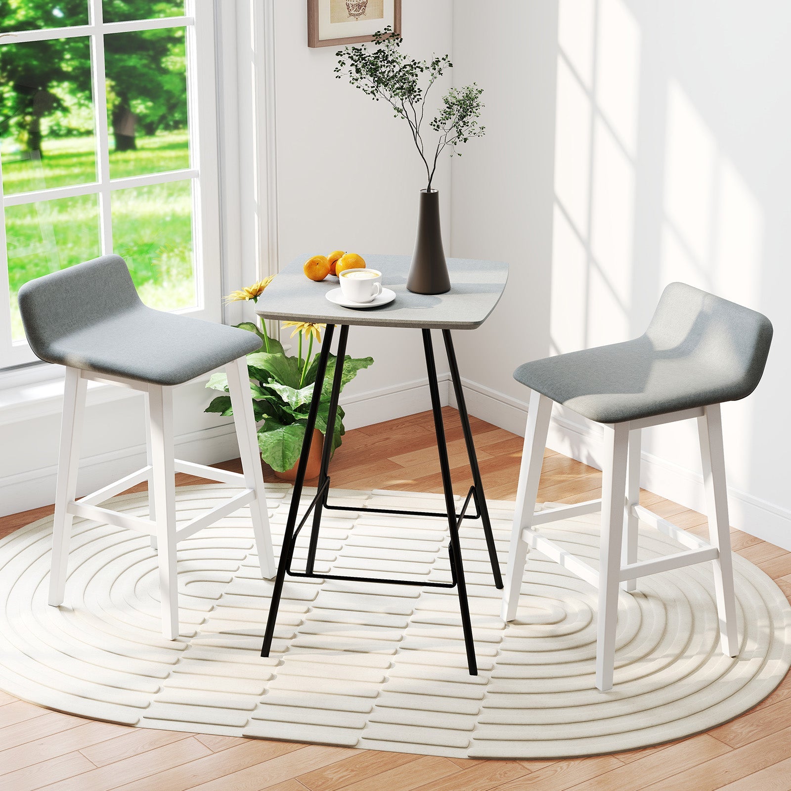 29 Inch Low-Back High-Top Chairs with Padded Seat and Rubber Wood Legs