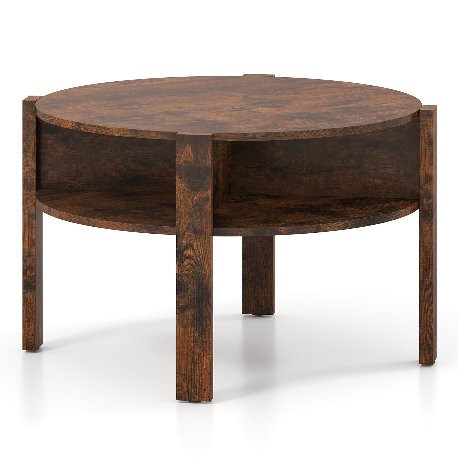 29.5 Inch Round Coffee Table with Storage Shelves for Small Space