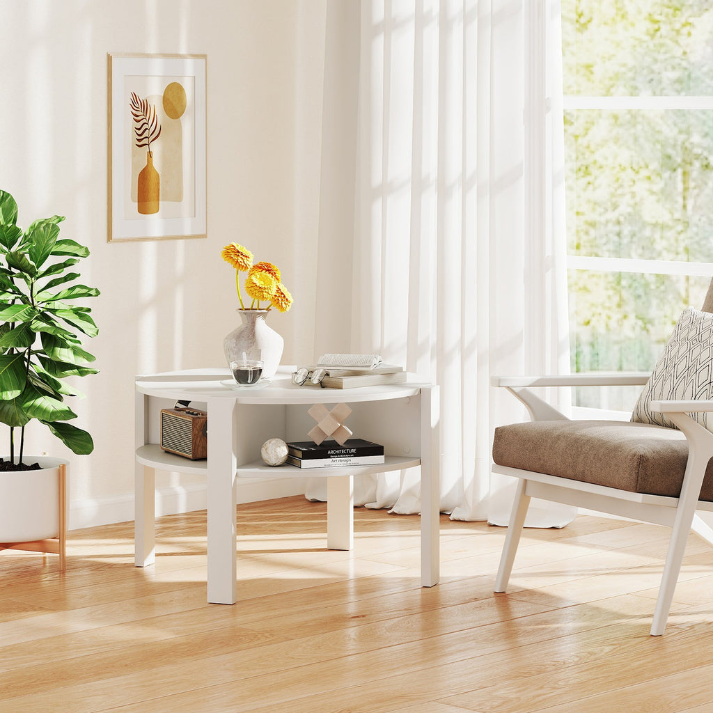 29.5 Inch Round Coffee Table with Storage Shelves for Small Space