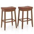 25/29 Inch Set of 2 Upholstered PU Leather Bar Stools with Saddle Seat
