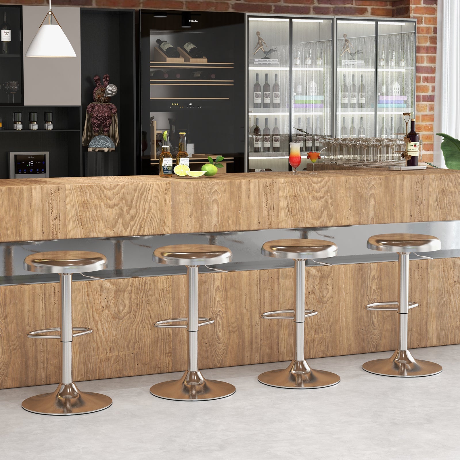 Modern Swivel Adjustable Height Bar Stool with Footrest for Pub Bistro Kitchen Dining