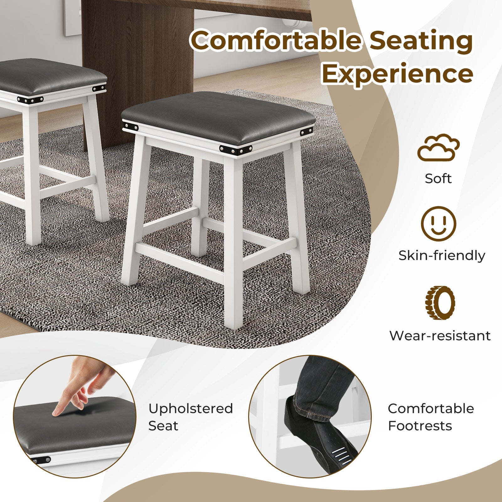 Set of 2 24/30 Inch Dining Bar Stool with Acacia Wood Frame