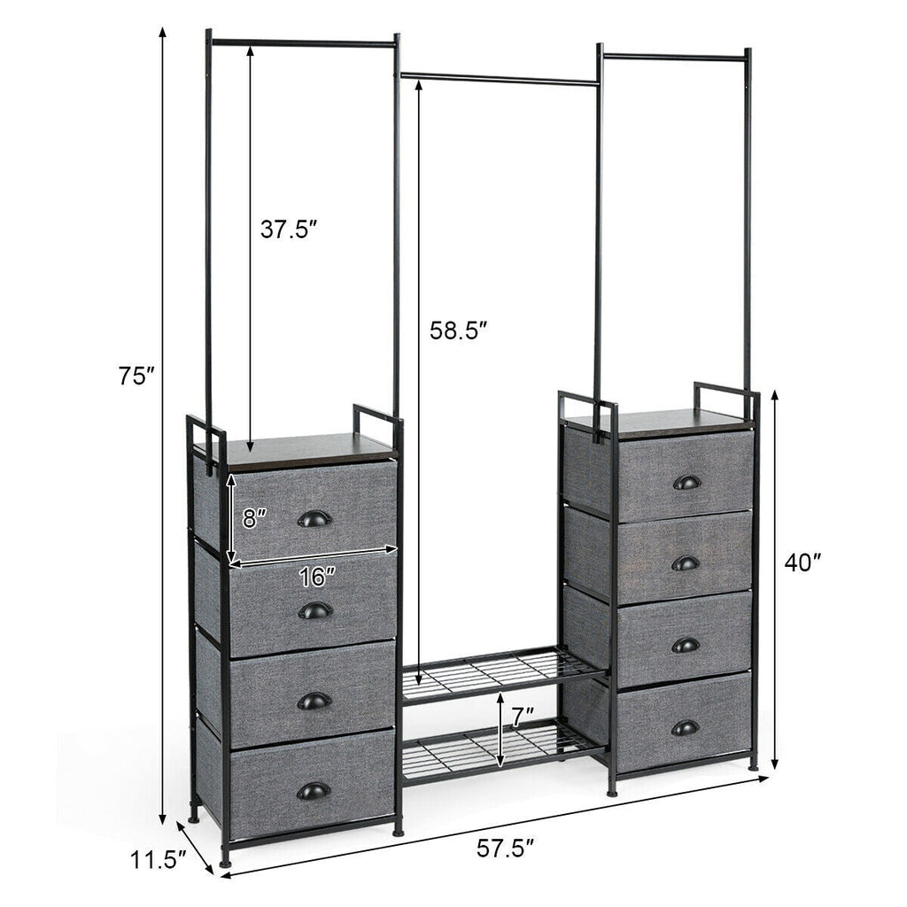3-in-1 Portable Multifunctional Dresser with 8 Fabric Drawers and Metal Rack