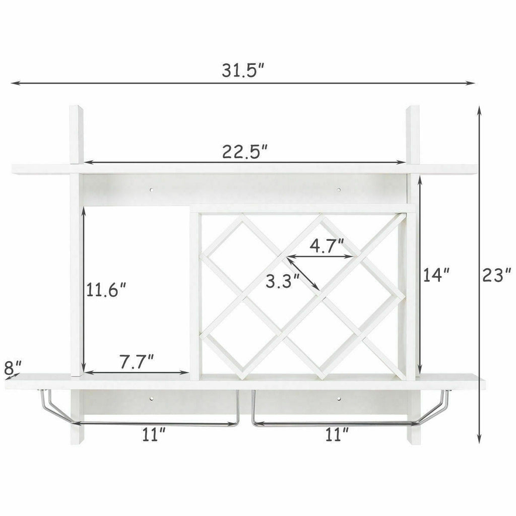 Wall Mount Wine Rack Organizer with Glass Holder Storage Shelf