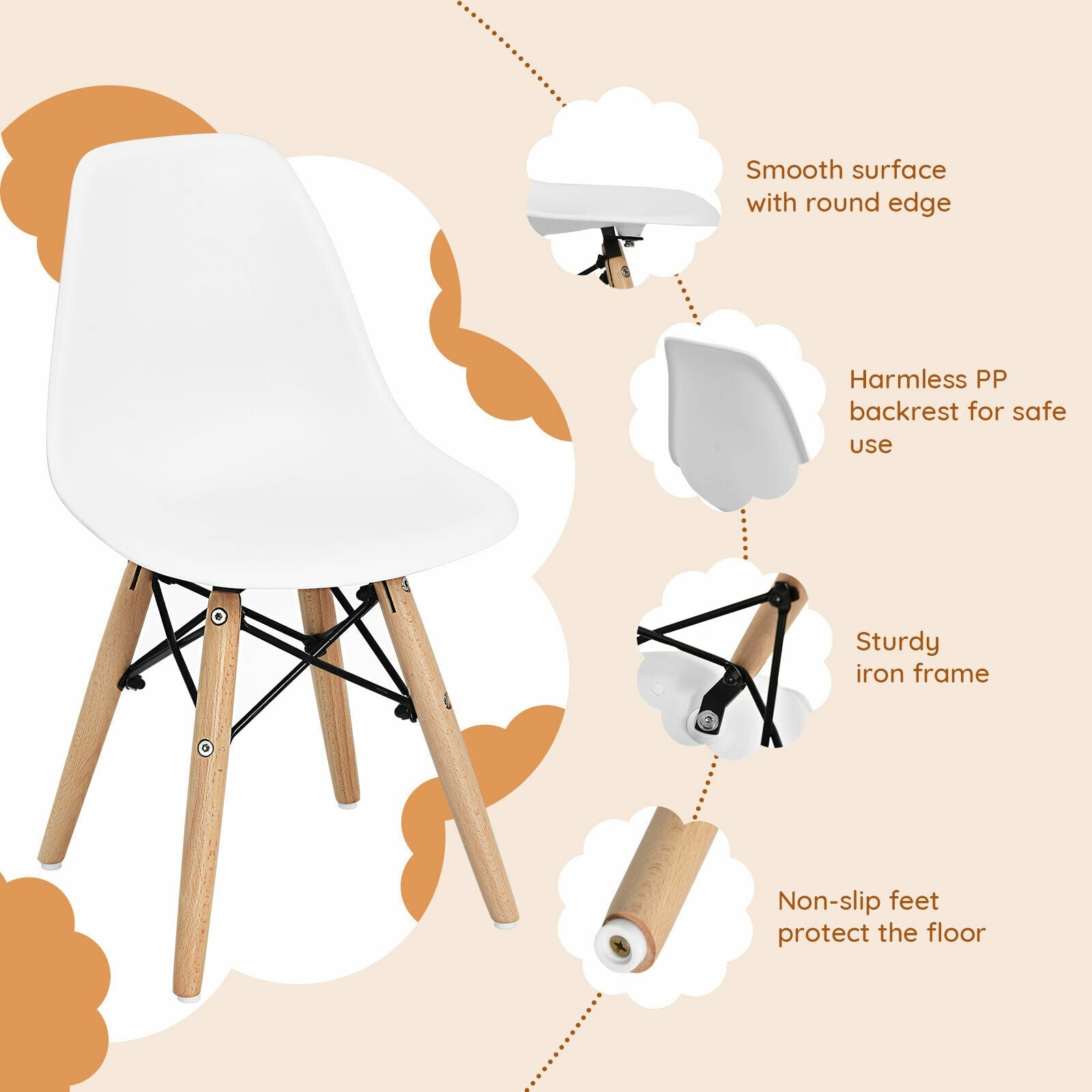 4 PCS Children Chair Set Medieval Style Dining Chairs with Wood Legs