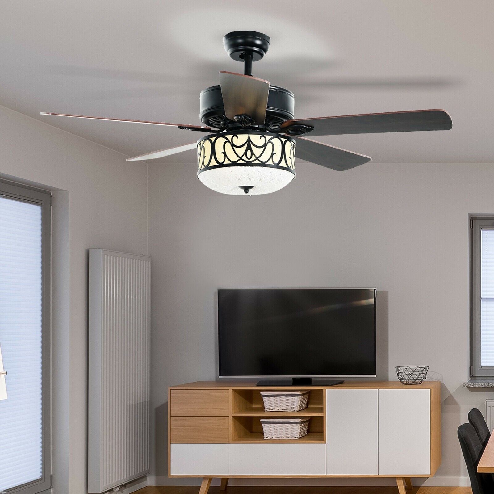 52 Inch Ceiling Fan with Light Reversible Blade and Adjustable Speed