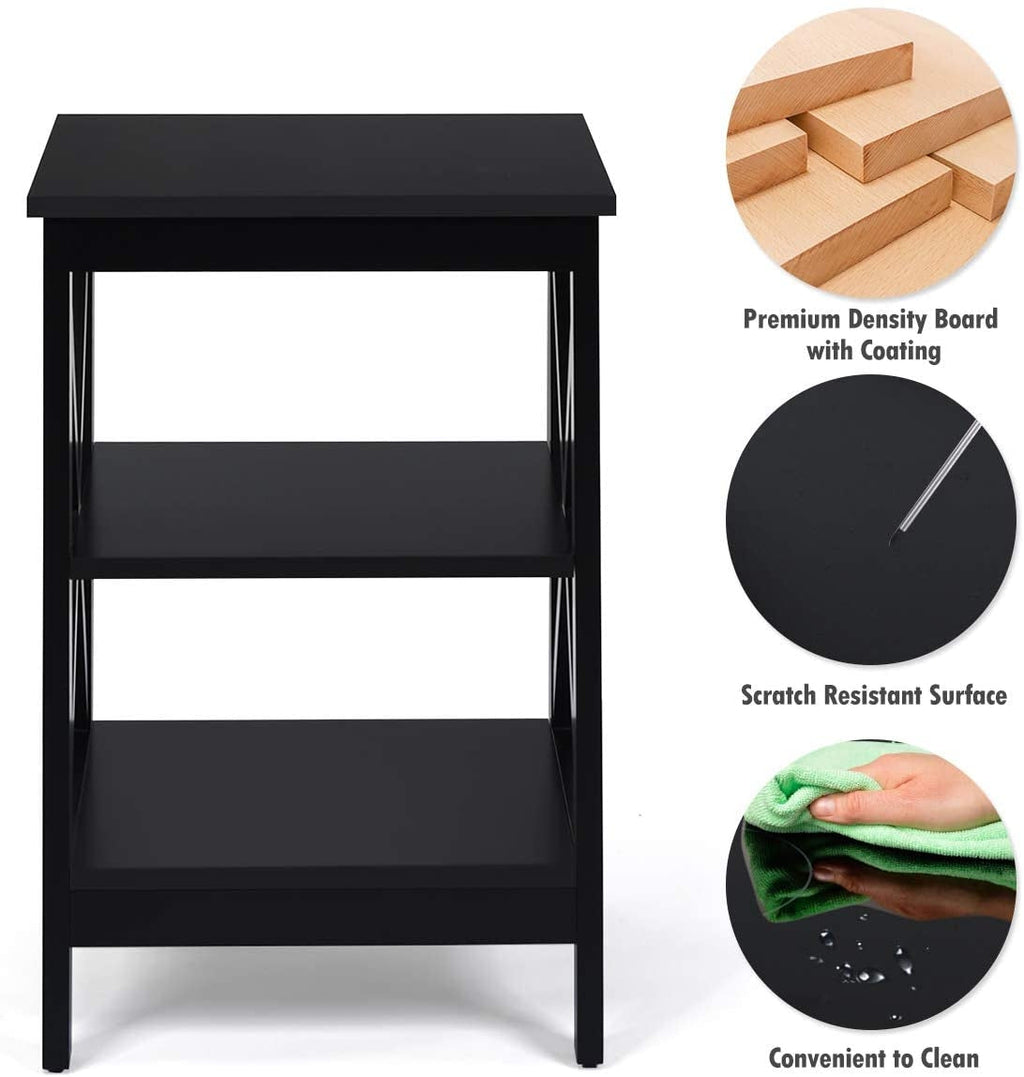 3-Tier X-Design Nightstands with Storage Shelves for Living Room Bedroom