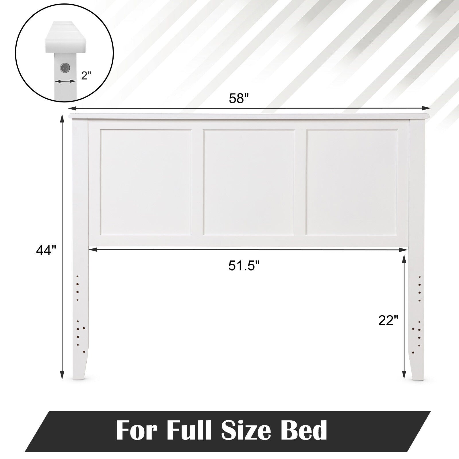 Full Wood Headboard Flat Panel with Pre-drilled Holes and Height Adjustment