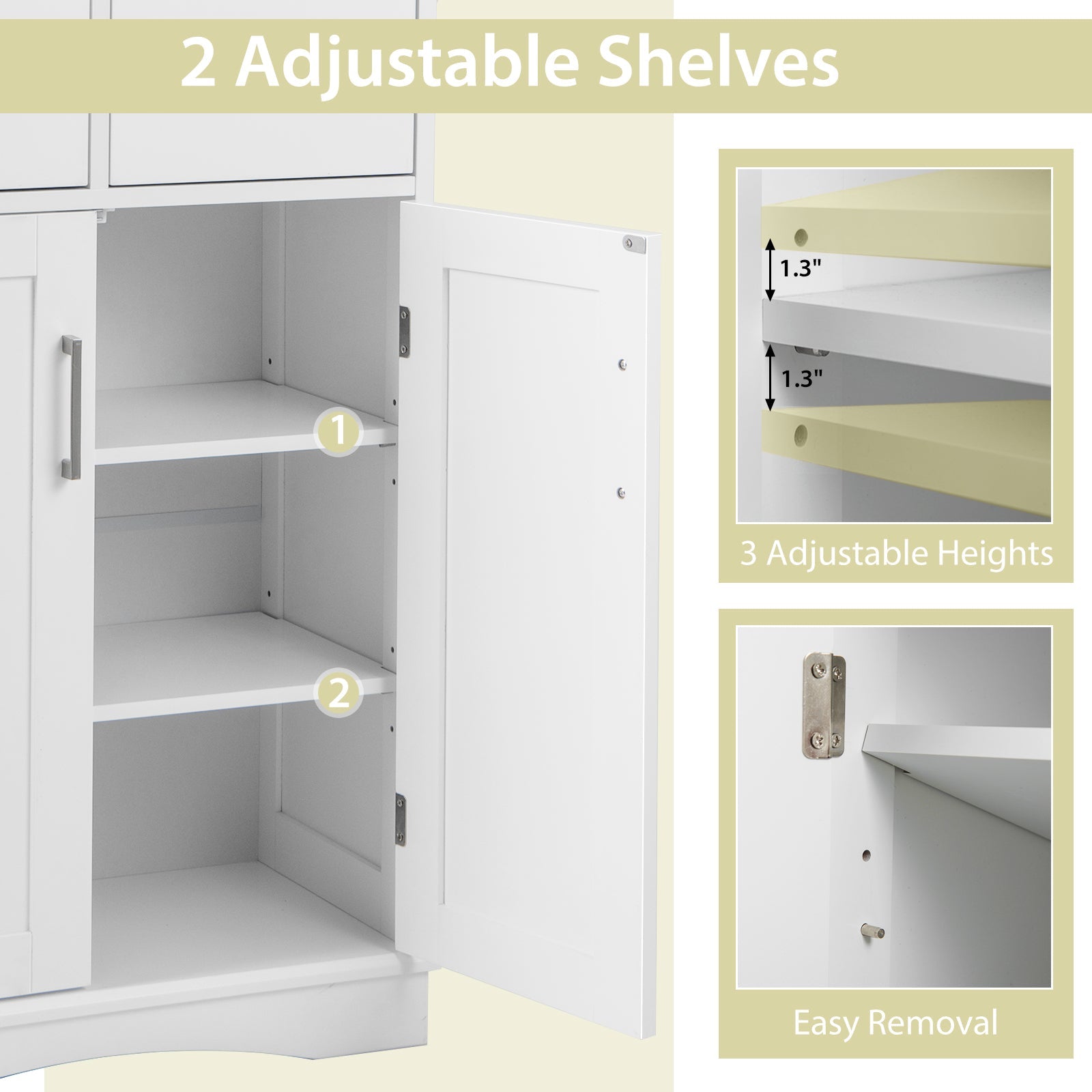 2 Doors Freeestanding Bathroom Floor Cabinet with 2 Drawers and Adjustable Shelves-White