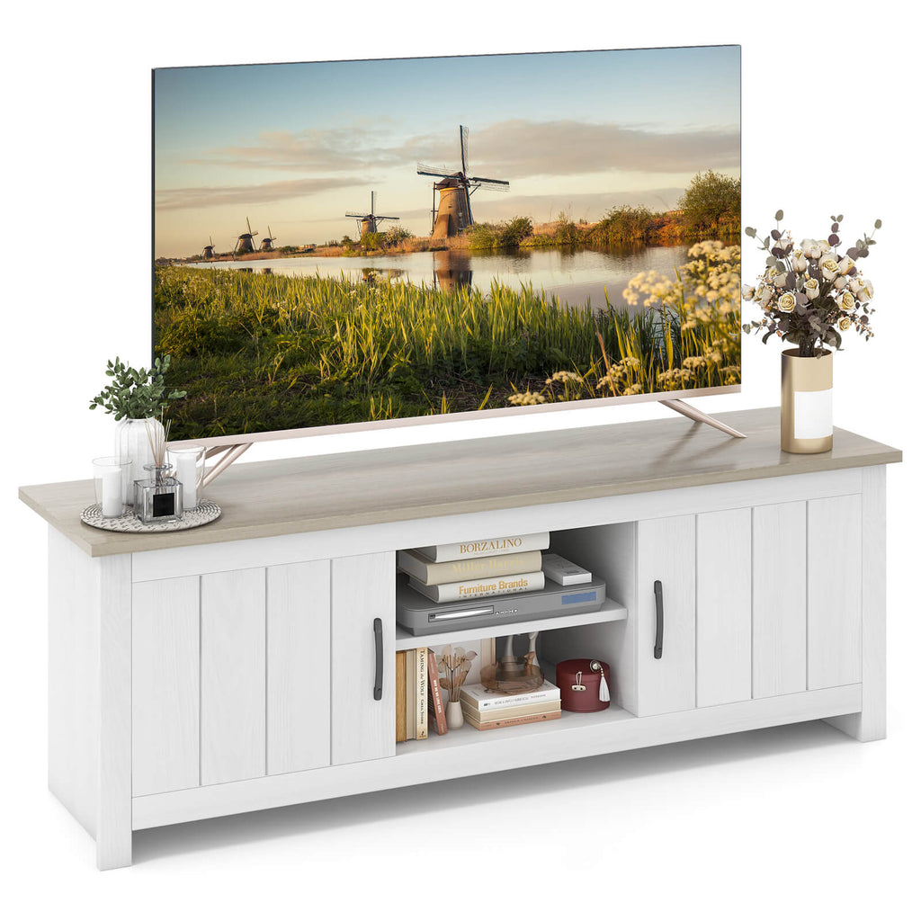 TV Stand with 2 Cabinets and Open Shelves for TVs up to 65 Inch