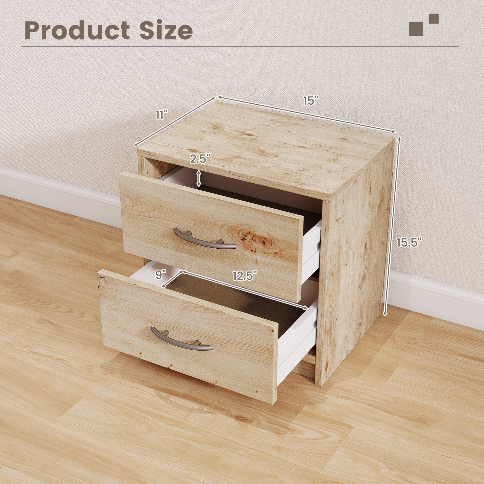2 Drawer Nightstand with Storage for Living Room