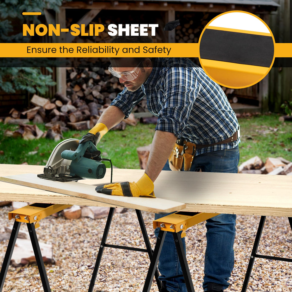 2 Pack Heavy Duty Sawhorse with Steel Folding Legs