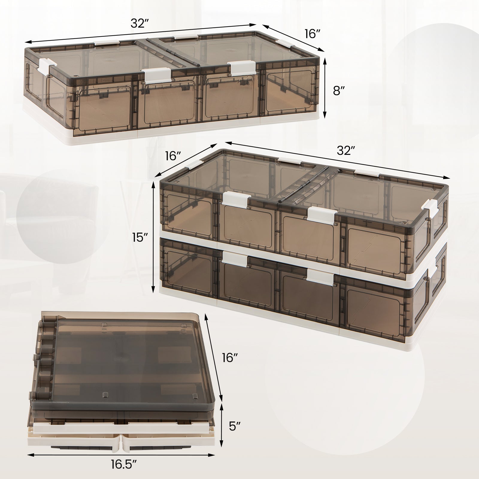 2 Pack Stackable Storage Containers Rolling Plastic Storage Bins