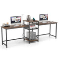 2-Person Computer Desk with Power Outlet and Printer Stand-Rustic Brown