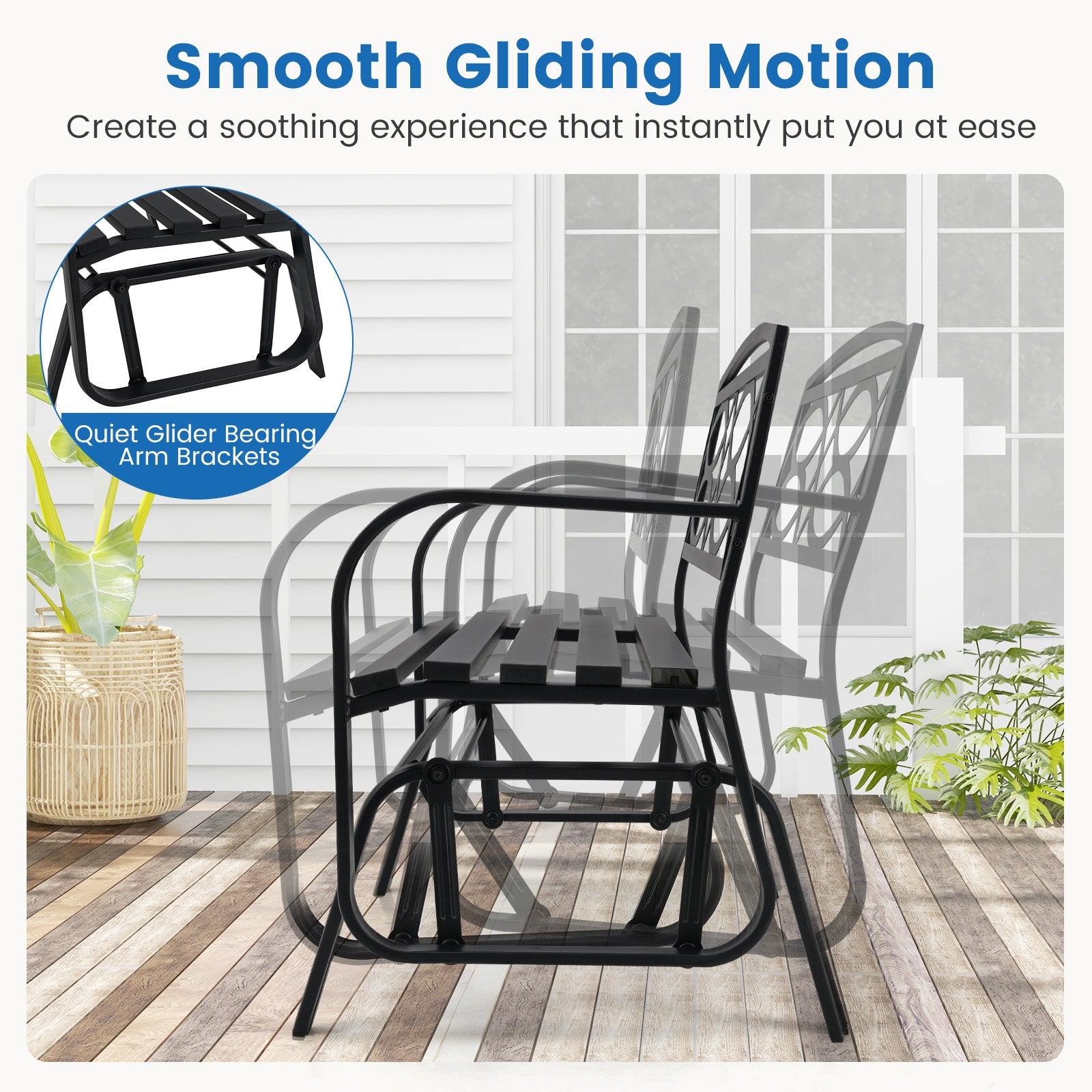 2-Person Outdoor Glider Bench with Metal Frame-Black