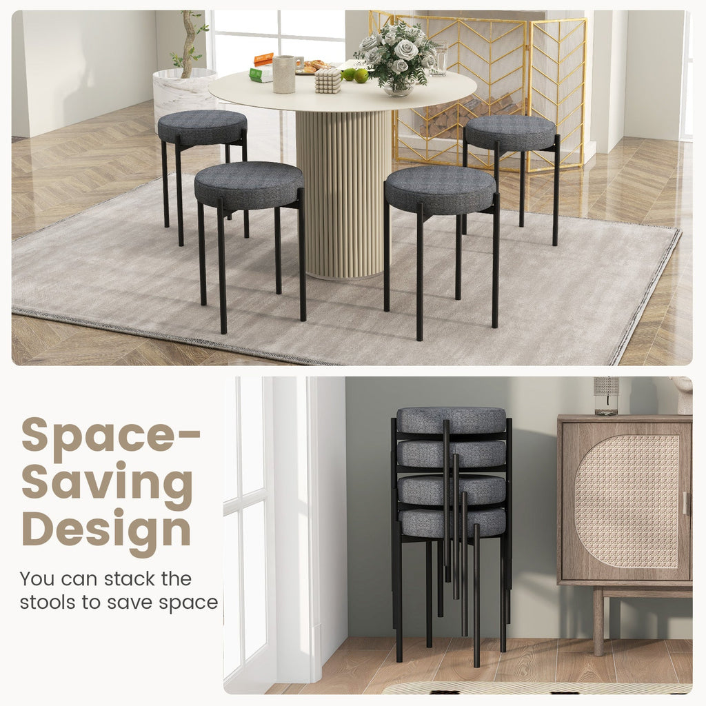 Bar Stools Set of 4 Upholstered Kitchen Stools with Foot Pads