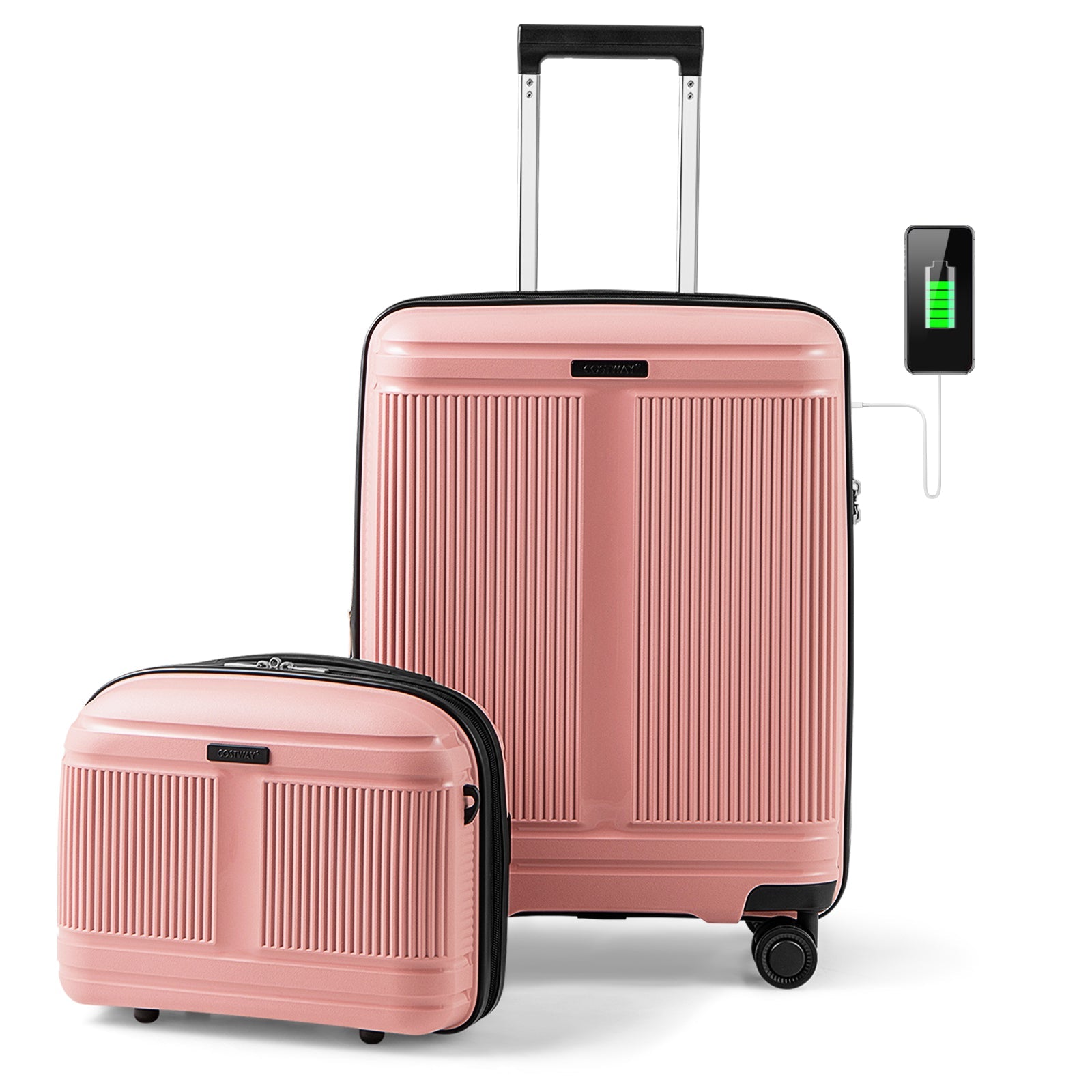 2-Piece Luggage Set 20 Inch Carry-on Suitcase and 14 Inch Cosmetic Case