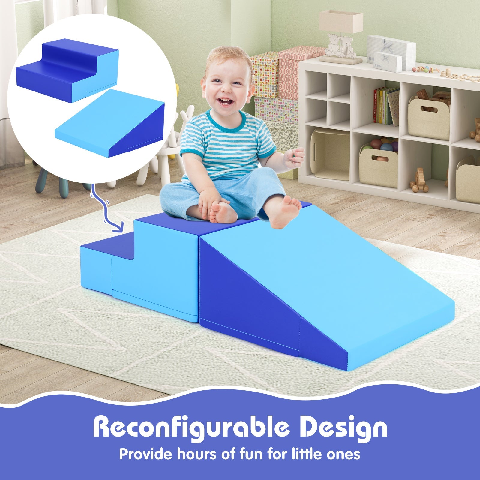 2-Piece Step and Slide Climber for Infants and Toddlers Baby Soft Play Set