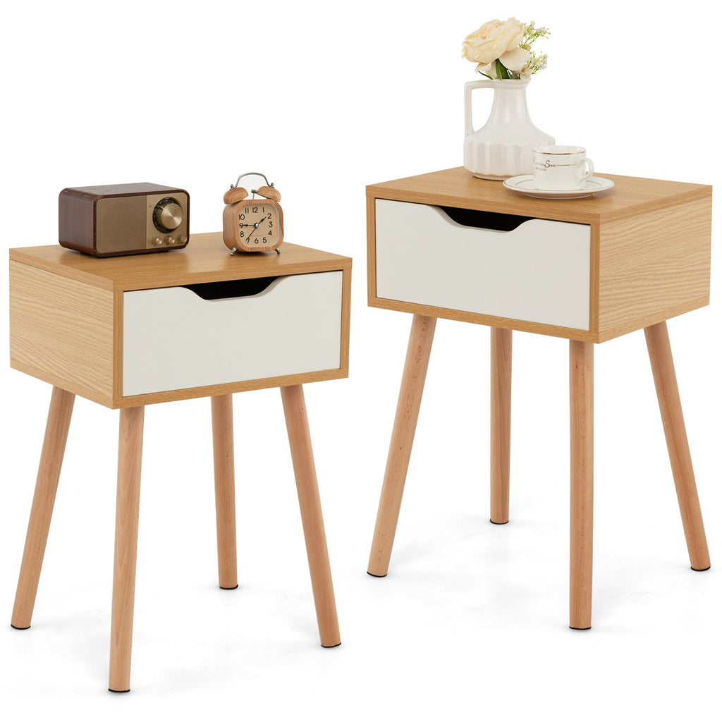 Set of 1/2 Modern Nightstand with Storage Drawer for Bedroom Living Room