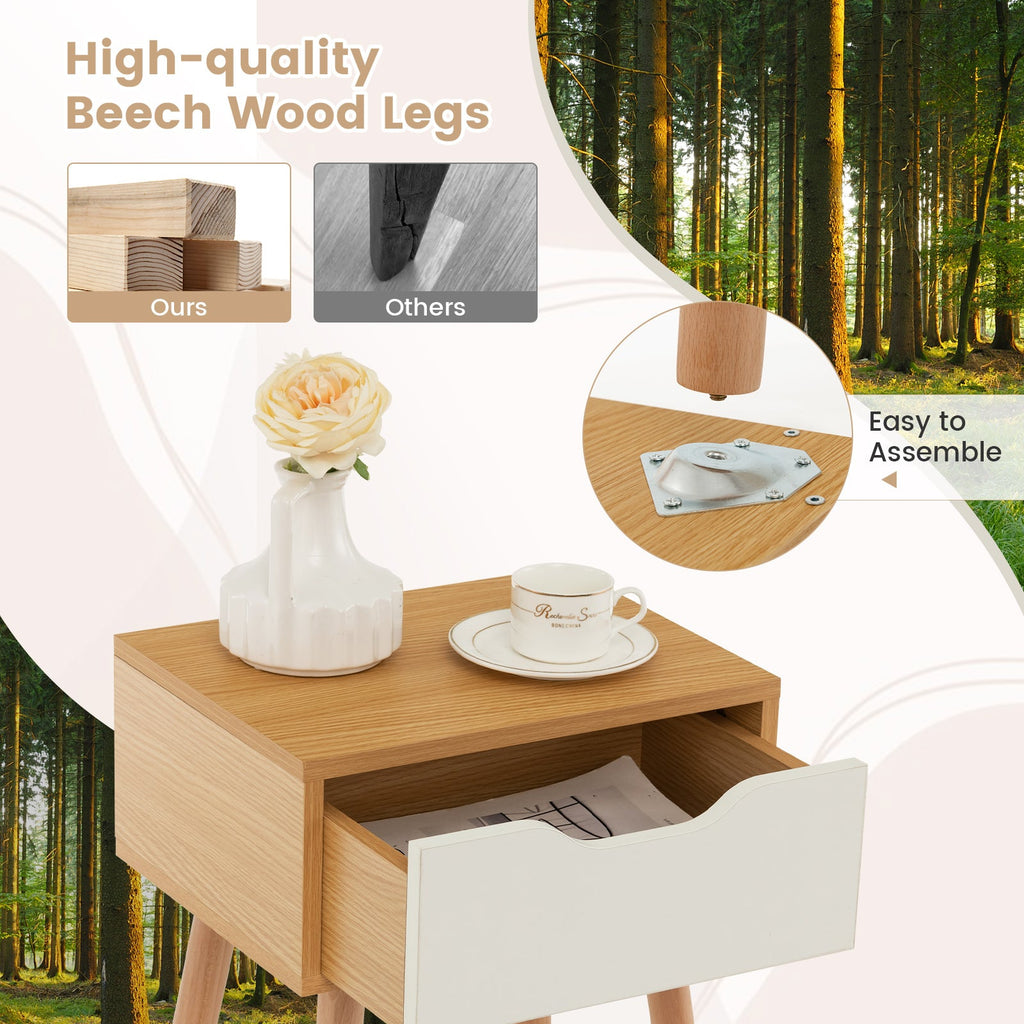 Set of 1/2 Modern Nightstand with Storage Drawer for Bedroom Living Room