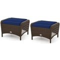 Set of 2 Outdoor Patio PE Wicker Ottomans with Removable Cushions