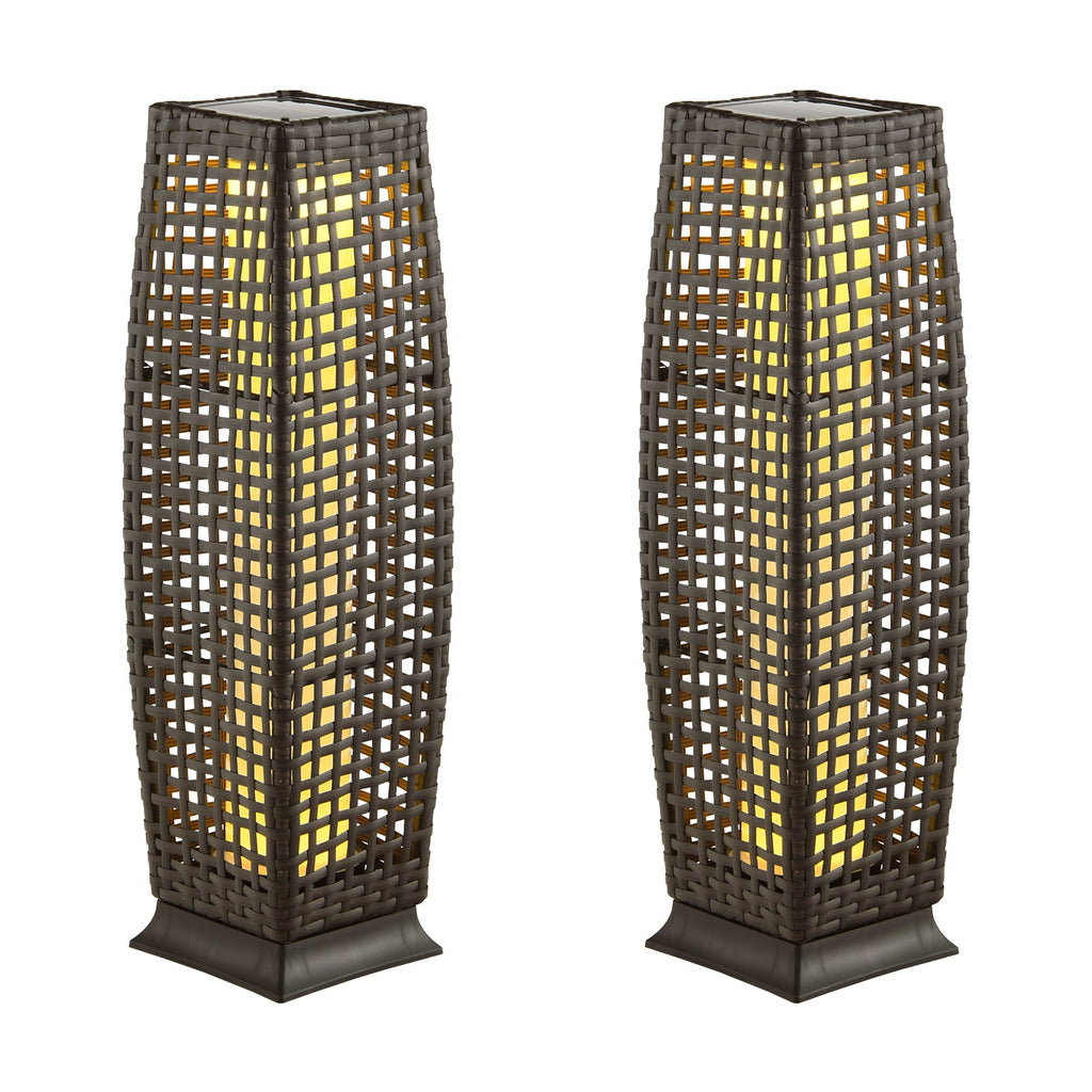 2 Pieces Solar-Powered Square Wicker Floor Lamps with Auto LED Light