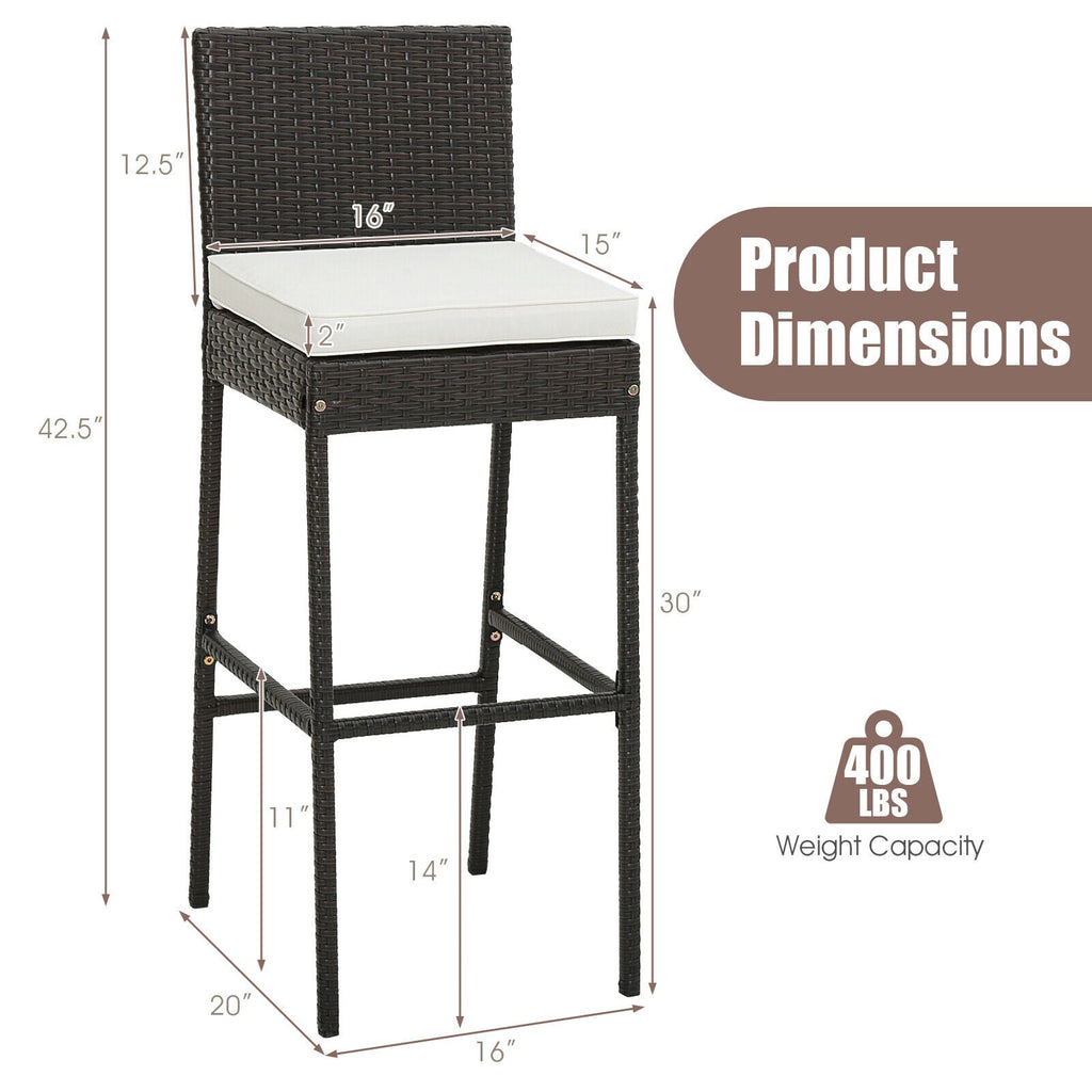 2 Pieces Patio Cushioned Wicker Barstools with Cozy Footrest